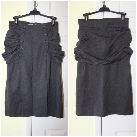 Joop Ruched 100% wool pencil grey Midi skirt high waist Button front Size 6 - Picture 1 of 10